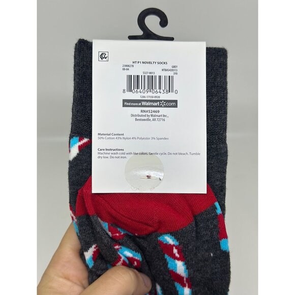 NEW Holiday Time Candy Cane Men's Crew Socks Gray Red Blue Size 6-12 NWT Walmart - Picture 3 of 3